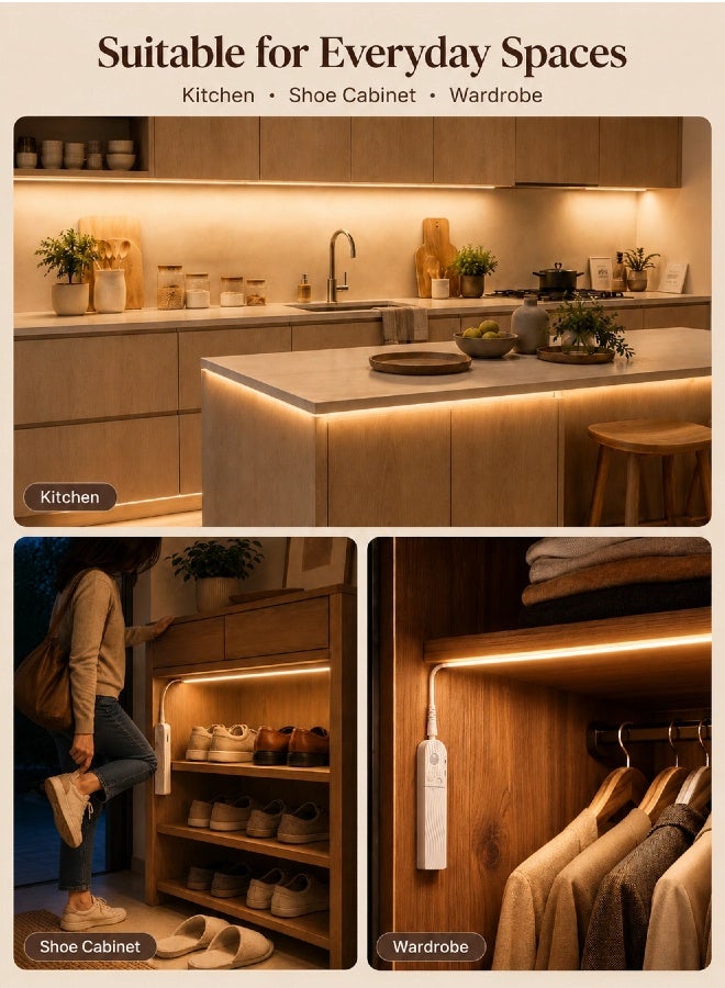 Battery Powered COB LED Strip Light with Smart Motion Sensor, 2M Wireless Warm Cozy Light, High Density 300 LEDs/M, No-Drill Sticky Sensor Lamp for Bedroom & Kitchen - Image 4