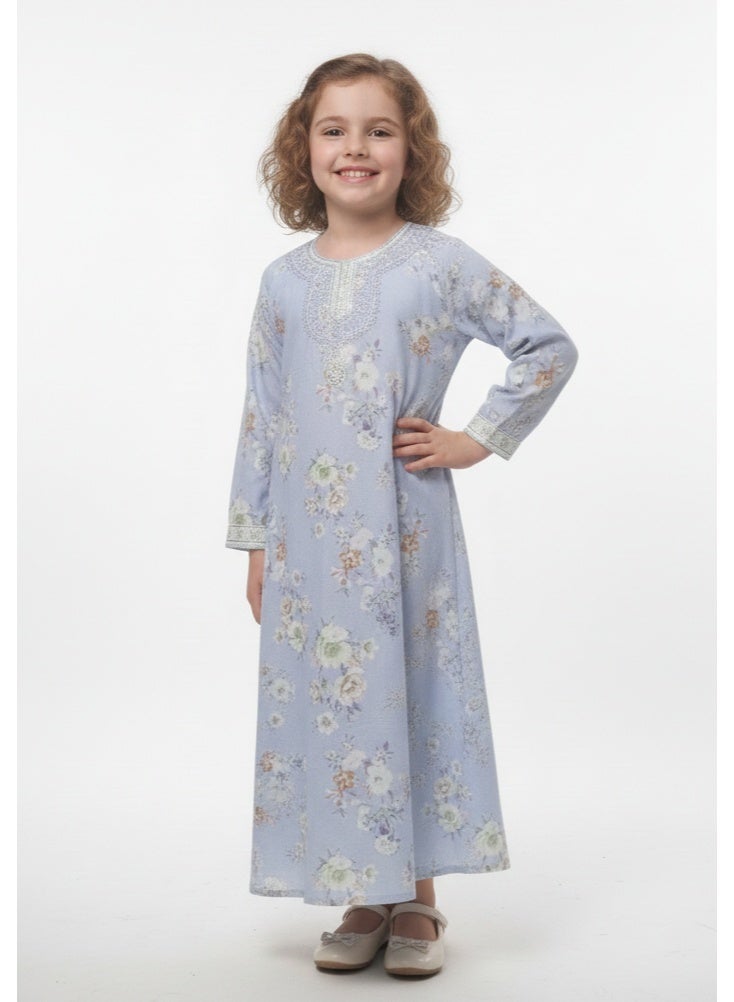 HANA & SARA Girls Arabic Digital Print Jalabiya – Pastel Floral Festive Viscose Blended Comfort Dress - Image 2