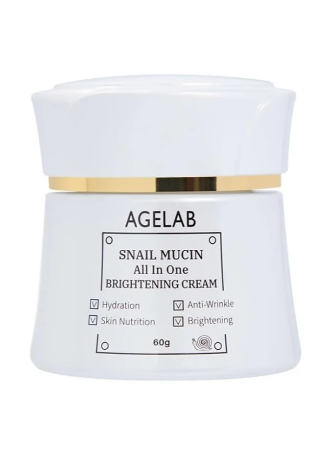 مختبر العمر Snail Mucin All-In-One Brightening And Firming Cream Hydrating, Anti-Aging, & Wrinkle-Reducing Korean Skincare, Evens Skin Tone & Boosts Elasticity Ideal for Sensitive Skin - 60g