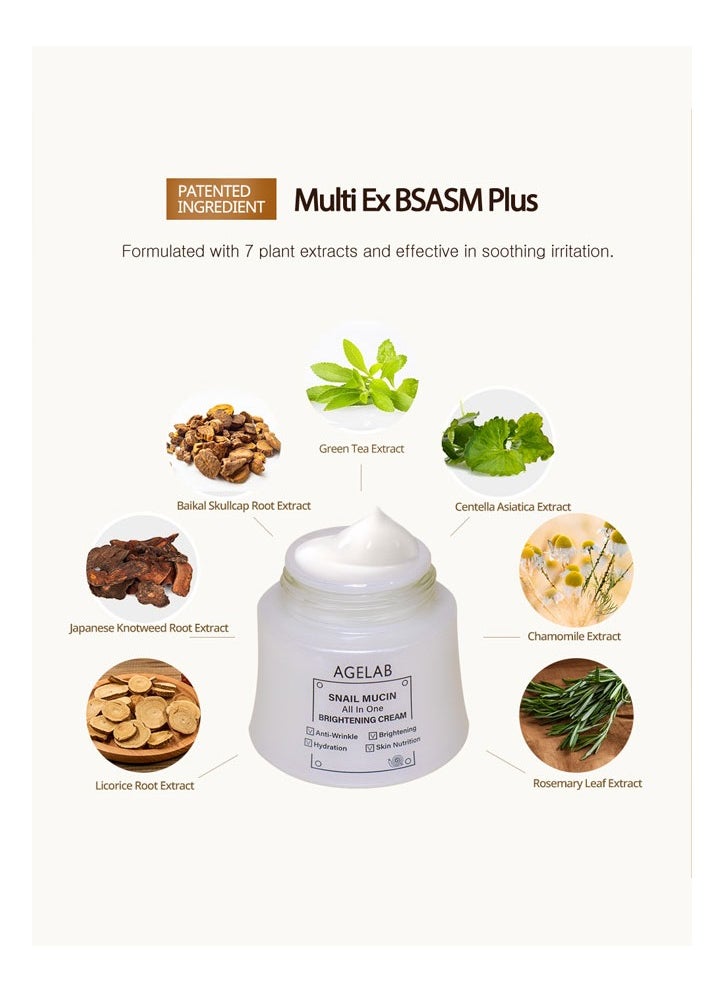Age Lab - Snail Mucin All-In-One Brightening And Firming Cream Hydrating, Anti-Aging, & Wrinkle-Reducing Korean Skincare, Evens Skin Tone & Boosts Elasticity Ideal for Sensitive Skin - 60g - Image 1