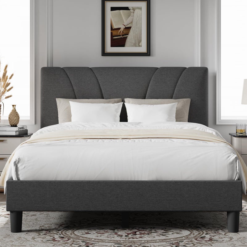 Novilla Queen Size Bed Frame Upholstered Platform Queen Bed Frame with Adjustable Headboard Strong Weight Capacity No Box Spring Needed Easy Assembly Grey