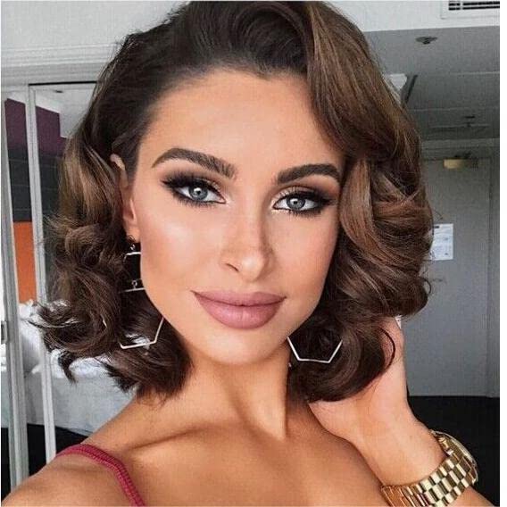 WIGNEE Short Curly Bob Wig Short Curly Wigs for Black Woman Body Wave Side Part Synthetic Lace Front Wig Wear and Go Glueless Wig for Beginners10Brown