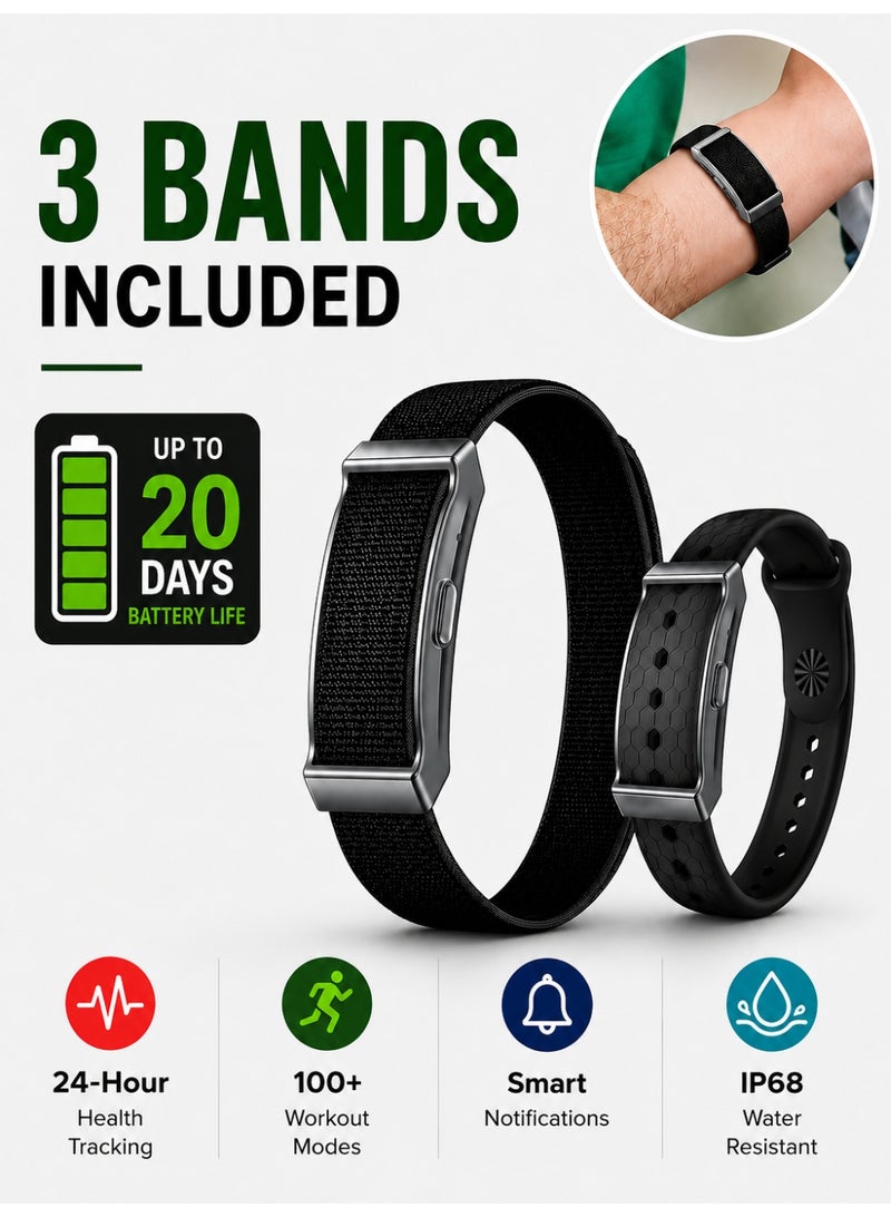 Kasa Fitness Tracker Smart Bracelet with 3 Replaceable Black Straps, 24H Heart Rate Tracking, 100+ Sports Modes, IP68 Waterproof Activity Tracker, 40-Day Battery Life, Smart Fitness Band for Men & Women - Image 1