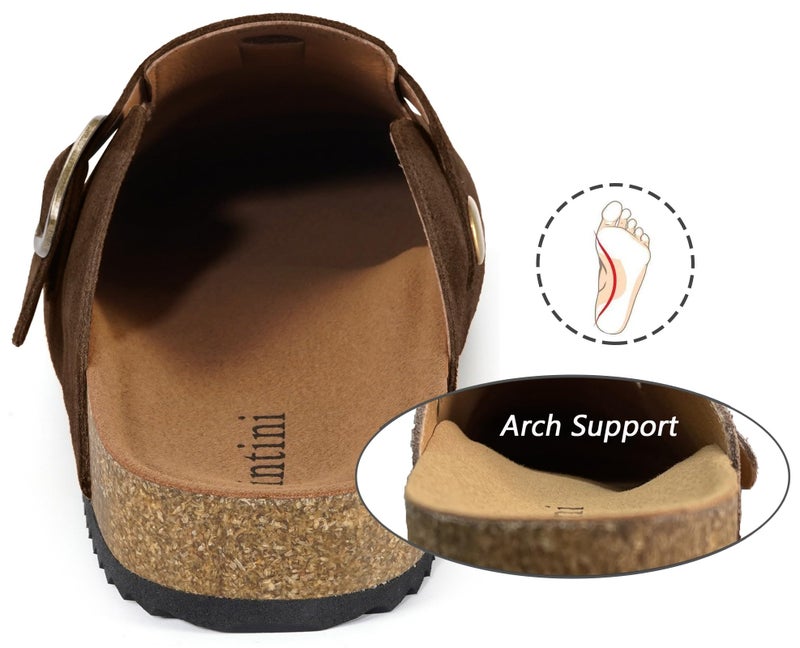 Intini Womens Suede Clogs Mens Leather Mules Cork Footbed Sandals Potato Shoes with Arch Support Coffee - Image 3