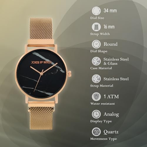 Joker & Witch April Black Dial Rosegold Stainless Steel Mesh Analogue Watch for Women - Image 5