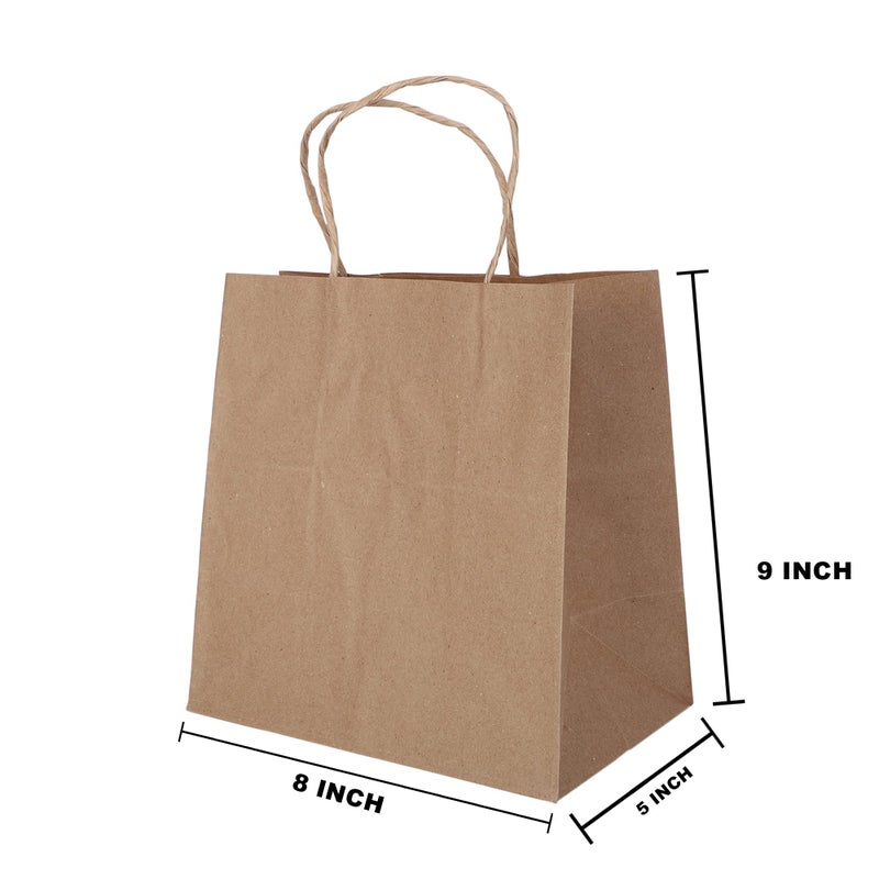 e kysa basics أكياس كيسا الأساسية من الورق الكرافت البني لحمل/هدية/قماش/بقالة مع مقابض - 8 * 5 * 9 بوصات، عبوة من 15 قطعة - Image 2
