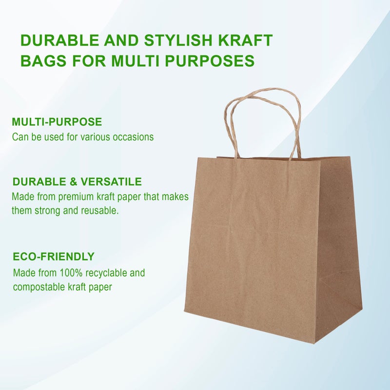 e kysa basics أكياس كيسا الأساسية من الورق الكرافت البني لحمل/هدية/قماش/بقالة مع مقابض - 8 * 5 * 9 بوصات، عبوة من 15 قطعة - Image 3