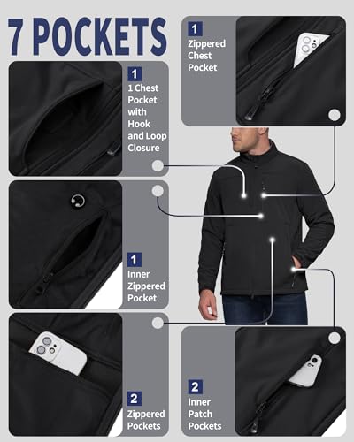33,000ft Men's Lightweight Softshell Jacket Warm Fleece Lined Windbreaker Waterproof Soft Shell for Outdoor Hiking - Image 3