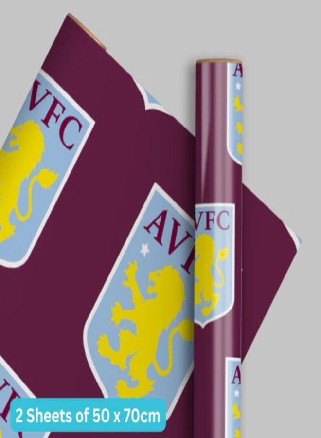 Danilo Promotions LTD Aston Villa FC Wrapping Paper 2 Sheets 2 Tags, Aston Villa Football Gift Wrap - Image 3