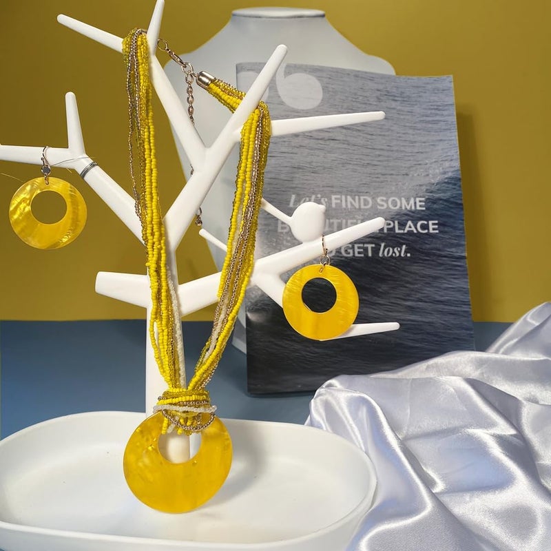 Coiris Multi Strand Statement Colorful Beaded Necklace with Big Circle Shell Pendant for Women - Image 4