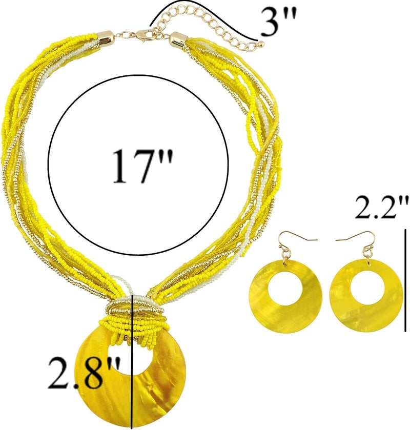 Coiris Multi Strand Statement Colorful Beaded Necklace with Big Circle Shell Pendant for Women - Image 3