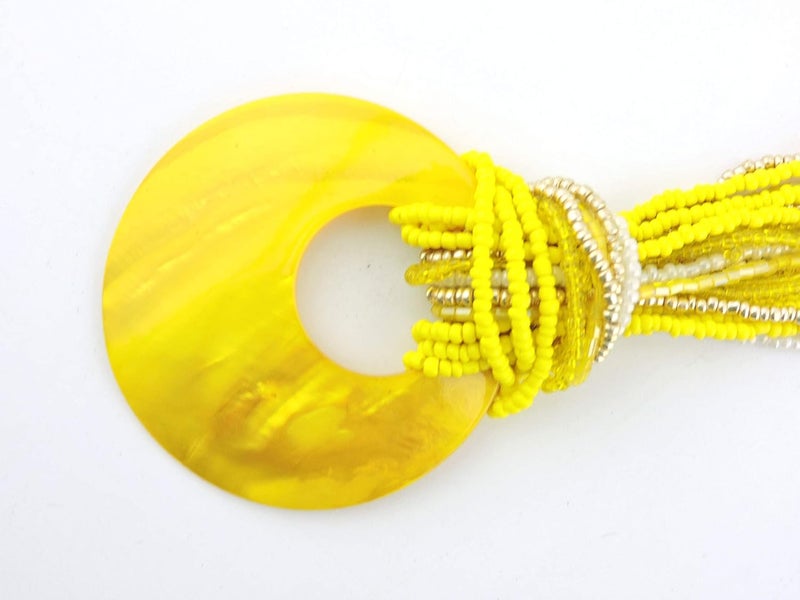 Coiris Multi Strand Statement Colorful Beaded Necklace with Big Circle Shell Pendant for Women - Image 2