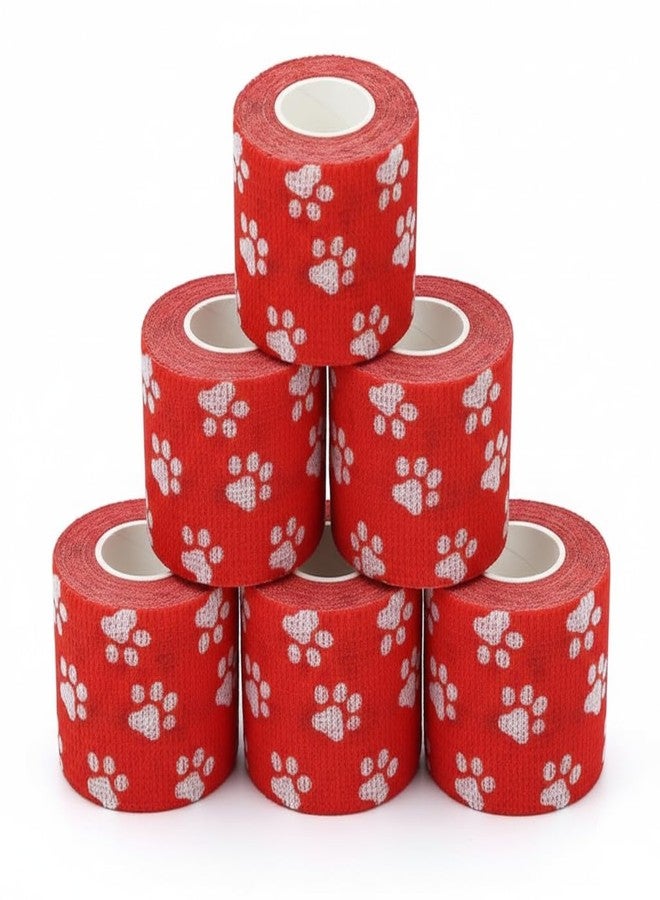 PETS EMPIRE Paw Print Wrap Tape Bandage, Self-Adhesive, Pack of 6 - Image 1