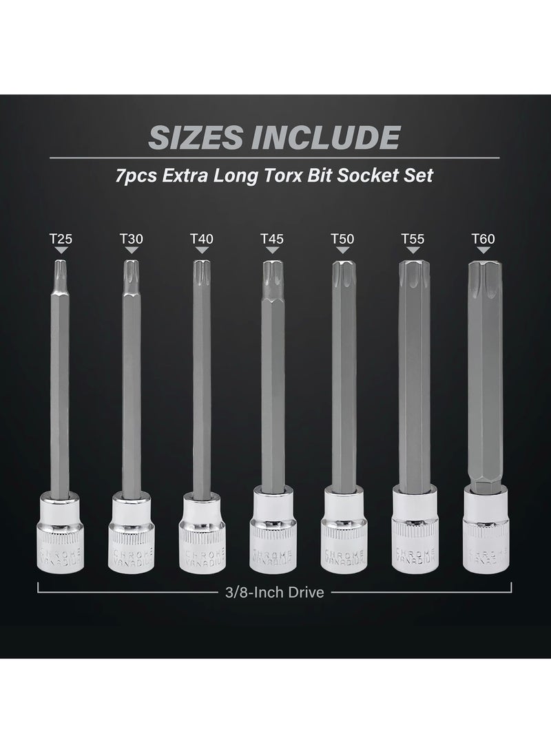 Luckam Extra Long Torx Star Bit Socket Set, 7 Piece, T25 to T60, 3/8 Inch Drive, Premium Cr V Steel, Includes Portable Storage Case - Image 2