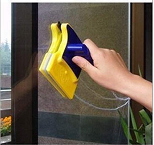 WENGTY Easy Clean Plastic Magnetic Double Faced Glass Wiper Strong Magnetic Window Cleaner Tool Glass Brush Cleaner with 2 Extra Cleaning Yellow Color