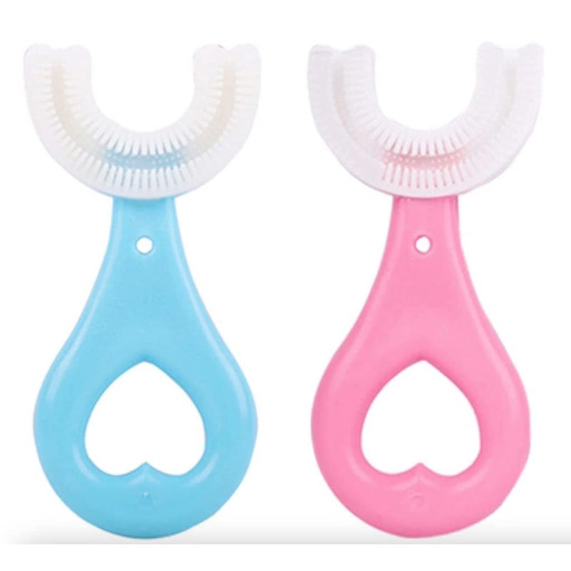 Revin Enterprise U Shaped Toothbrush for Kids. Manual Whitening Toothbrush Silicone Brush Head for Kids. Children Infant Toothbrush For 2-6 Years Mouth-Cleaning (multicolor Pack of 2}. (Heart Pattern) - Image 1