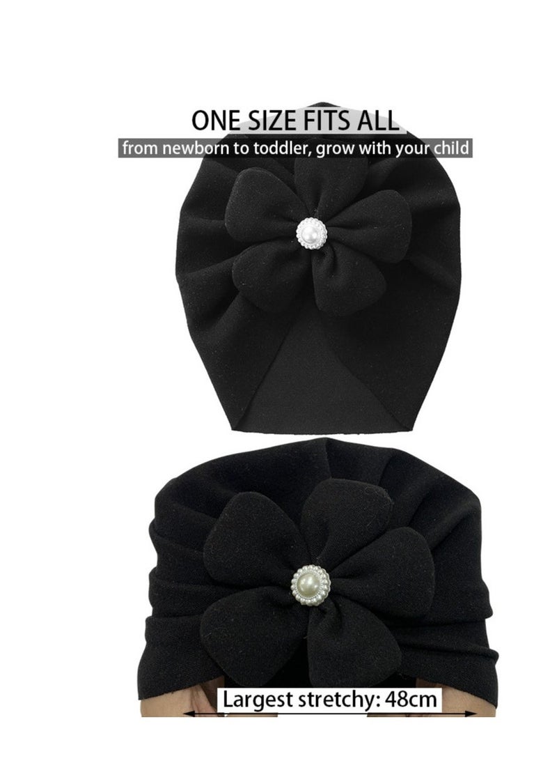 Loquat Baby Turban Newborn Soft Beanie Girl Boys Breathable Big Bow Headband Infant Stretchy Hospital Hat Toddler Solid Color Head Wraps Photography Props Accessories 5 Pack - Image 5