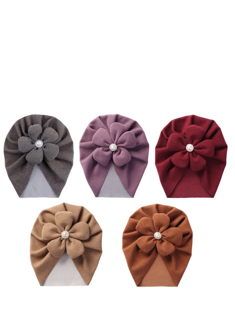 Loquat Baby Turban Newborn Soft Beanie Girl Boys Breathable Big Bow Headband Infant Stretchy Hospital Hat Toddler Solid Color Head Wraps Photography Props Accessories 5 Pack - Image 1