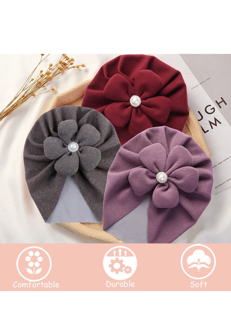 Loquat Baby Turban Newborn Soft Beanie Girl Boys Breathable Big Bow Headband Infant Stretchy Hospital Hat Toddler Solid Color Head Wraps Photography Props Accessories 5 Pack - Image 4