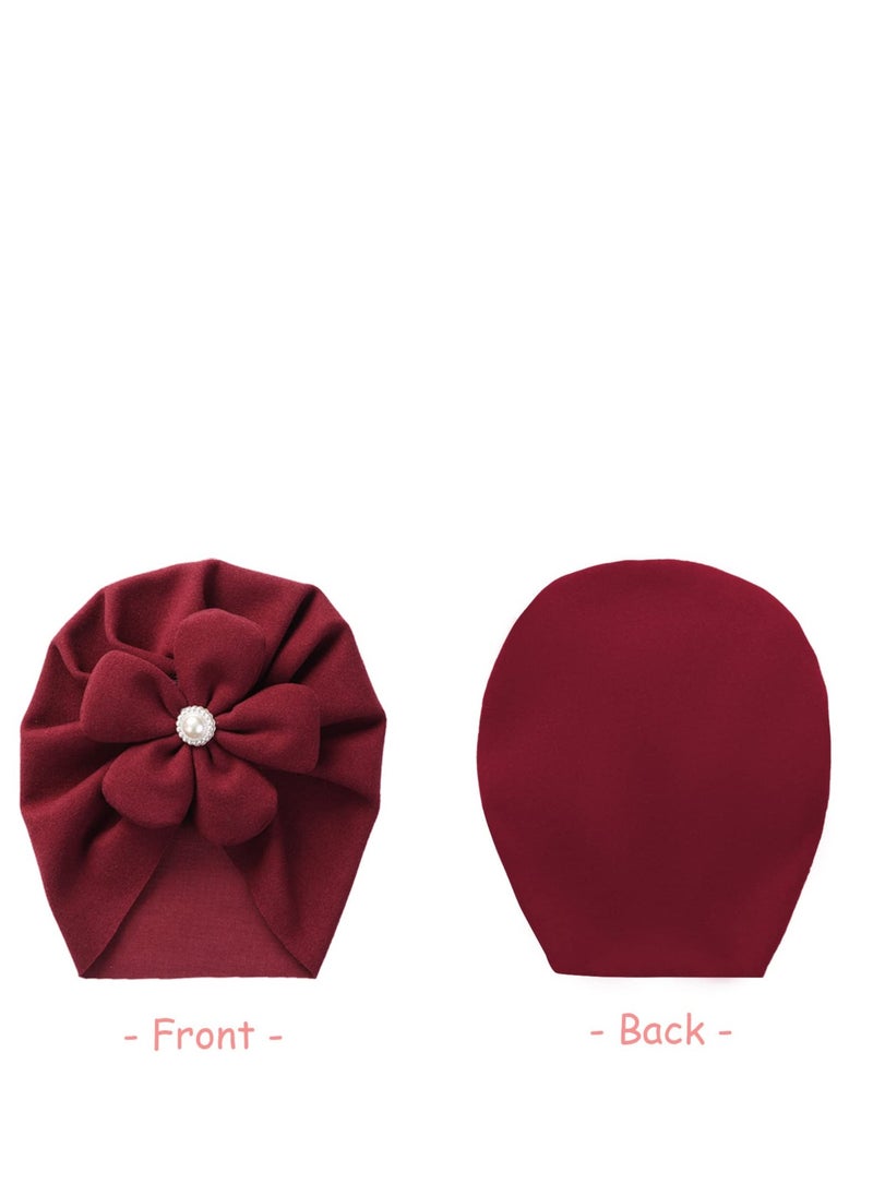 Loquat Baby Turban Newborn Soft Beanie Girl Boys Breathable Big Bow Headband Infant Stretchy Hospital Hat Toddler Solid Color Head Wraps Photography Props Accessories 5 Pack - Image 2