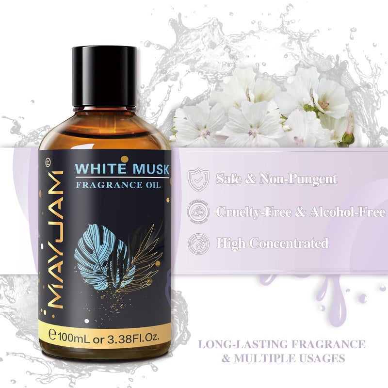 MAYJAM 100ML/3.38FL.OZ White Musk Fragrance Oils with Glass Dropper, Essential Oils for Diffusers for Home, Long Lasting Scented Oils for Diffusers Soap Candle Making - Image 3