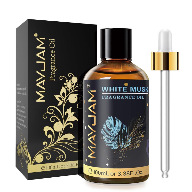 MAYJAM 100ML/3.38FL.OZ White Musk Fragrance Oils with Glass Dropper, Essential Oils for Diffusers for Home, Long Lasting Scented Oils for Diffusers Soap Candle Making - Image 1