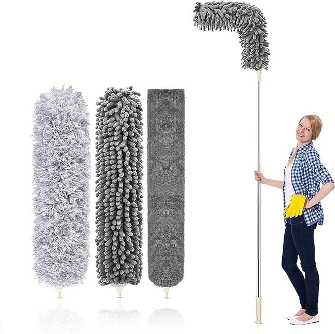Deoxys Microfiber Extendable Feather Duster 4pcs with 100 Extension Pole Washable Reusable Bendable Dusters for Cleaning Ceiling Fan High Ceiling TV Blinds Cars