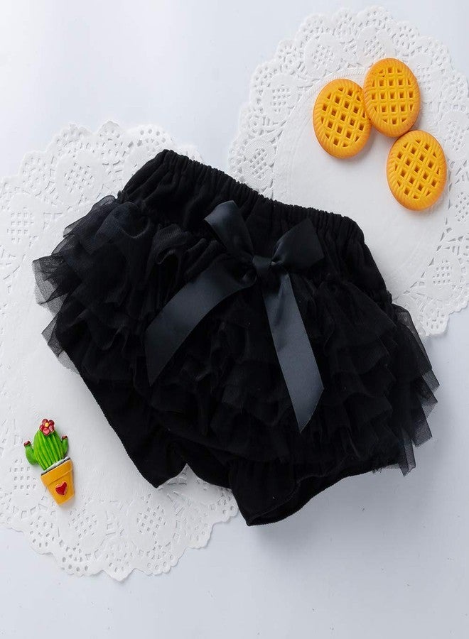elamccor Lucky-BB Baby Girls'Tutu Bloomers Newborn Toddler Cotton Tulle Ruffle Diaper Covers with Bow Black, M-0-6 months - Image 2