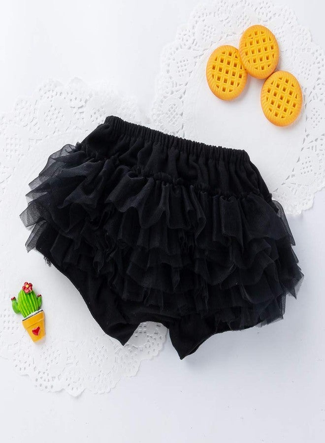 elamccor Lucky-BB Baby Girls'Tutu Bloomers Newborn Toddler Cotton Tulle Ruffle Diaper Covers with Bow Black, M-0-6 months - Image 3
