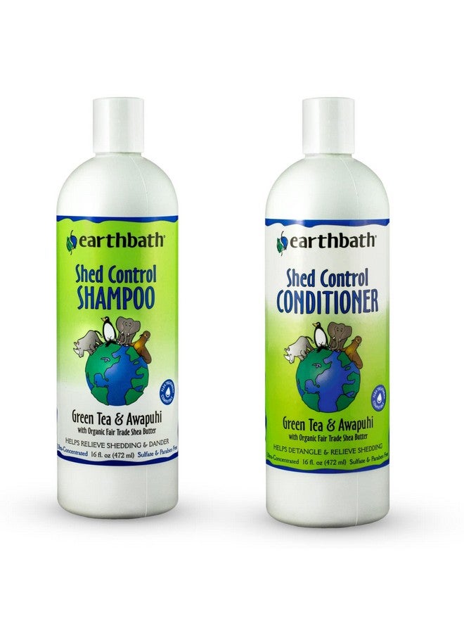 ايرث باث شامبو وبلسم للتحكم في تساقط الشعر للكلاب بالشاي الأخضر وأوابوهي - شامبو للكلاب خالٍ من القسوة، يساعد في تخفيف تساقط الشعر وقشرة الشعر، غسول لطيف للكلاب، صنع في الولايات المتحدة الأمريكية، مستلزمات استحمام للكلاب - 16 أونصة (مجموعة واحدة) - Image 1