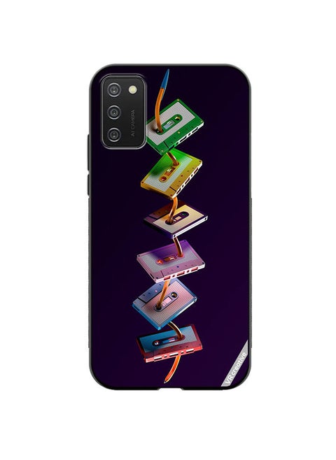 Protective Case Cover For Samsung Galaxy A03s Cassette Tape Design Multicolour