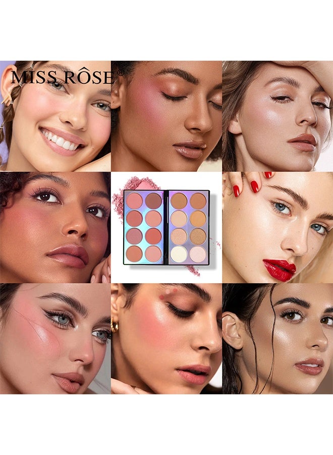 Miss Rose Double-Sided Laser Face Kit, 16 Colors Contour Palette Make up - Blush Highlighters Bronzer Powder All in one Makeup Palettes Contour Kit - Face Cosmetics Gifts for Women Beauty for Festivals - Image 4