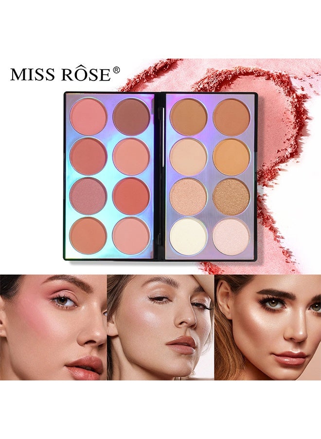 Miss Rose Double-Sided Laser Face Kit, 16 Colors Contour Palette Make up - Blush Highlighters Bronzer Powder All in one Makeup Palettes Contour Kit - Face Cosmetics Gifts for Women Beauty for Festivals - Image 1