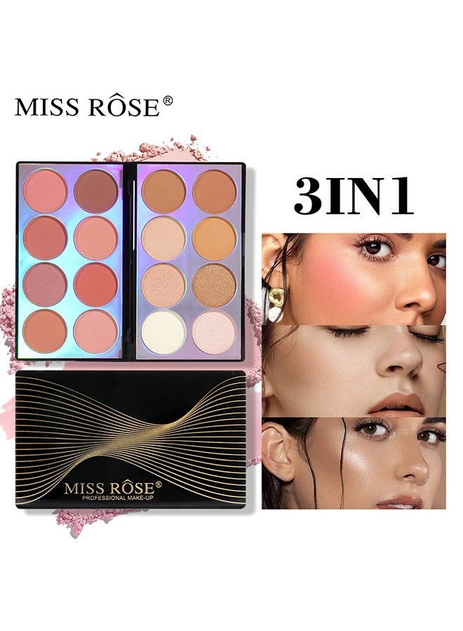 Miss Rose Double-Sided Laser Face Kit, 16 Colors Contour Palette Make up - Blush Highlighters Bronzer Powder All in one Makeup Palettes Contour Kit - Face Cosmetics Gifts for Women Beauty for Festivals - Image 2