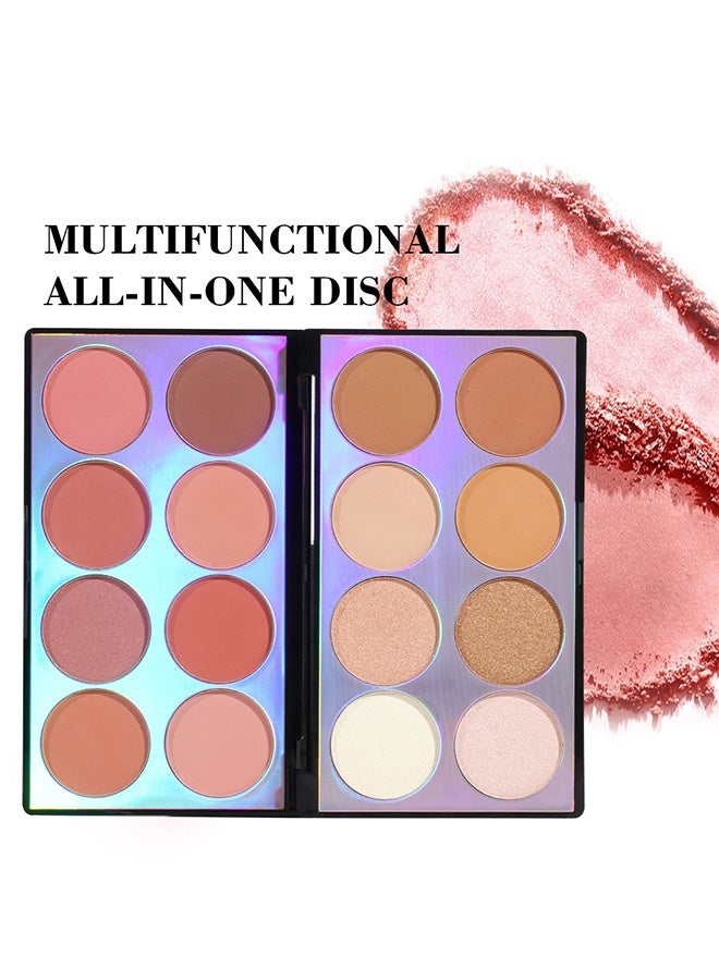 Miss Rose Double-Sided Laser Face Kit, 16 Colors Contour Palette Make up - Blush Highlighters Bronzer Powder All in one Makeup Palettes Contour Kit - Face Cosmetics Gifts for Women Beauty for Festivals - Image 3