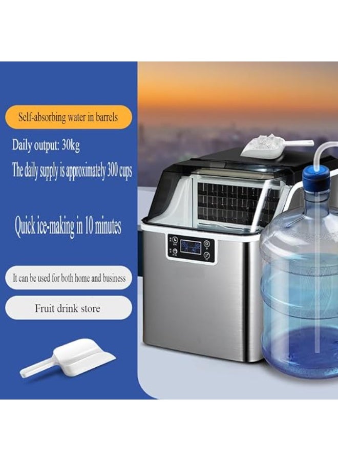 Cool Baby Style Countertop Ice Maker Machine, 30kg Daily Output, 24 Square Ice Cubes per Cycle, Stainless Steel, LCD Display, Multiple Water Supply Options - Image 3