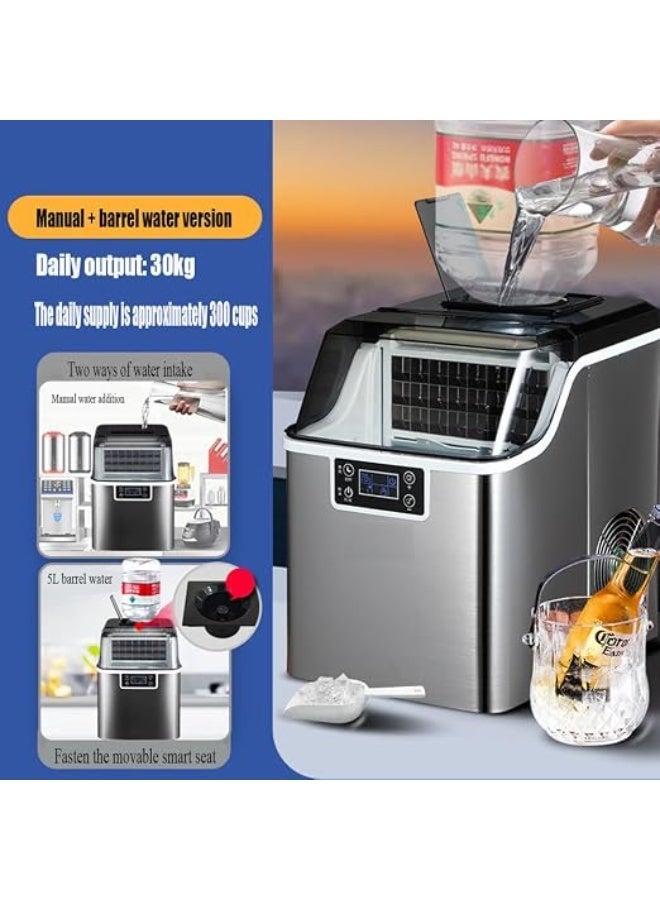 Cool Baby Style Countertop Ice Maker Machine, 30kg Daily Output, 24 Square Ice Cubes per Cycle, Stainless Steel, LCD Display, Multiple Water Supply Options - Image 5