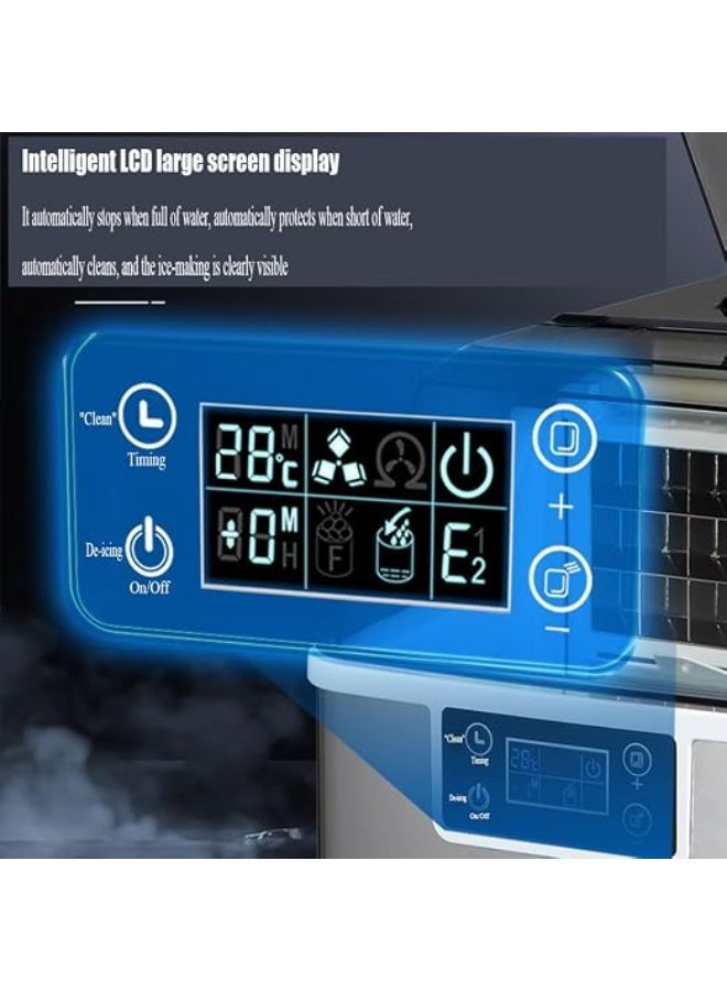 Cool Baby Style Countertop Ice Maker Machine, 30kg Daily Output, 24 Square Ice Cubes per Cycle, Stainless Steel, LCD Display, Multiple Water Supply Options - Image 4