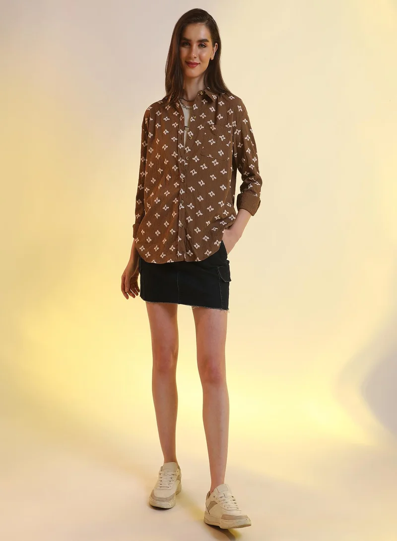 PINACOLADA Floral-Tactile Oversized Shirt For Casual Wear | Spread Collar | Long Sleeve | Button Closure | Oversized Shirt Designed With Comfortable Fit For Woman & Girls