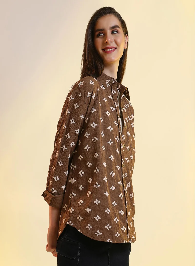 PINACOLADA Floral-Tactile Oversized Shirt For Casual Wear | Spread Collar | Long Sleeve | Button Closure | Oversized Shirt Designed With Comfortable Fit For Woman & Girls
