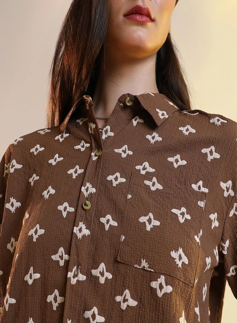PINACOLADA Floral-Tactile Oversized Shirt For Casual Wear | Spread Collar | Long Sleeve | Button Closure | Oversized Shirt Designed With Comfortable Fit For Woman & Girls