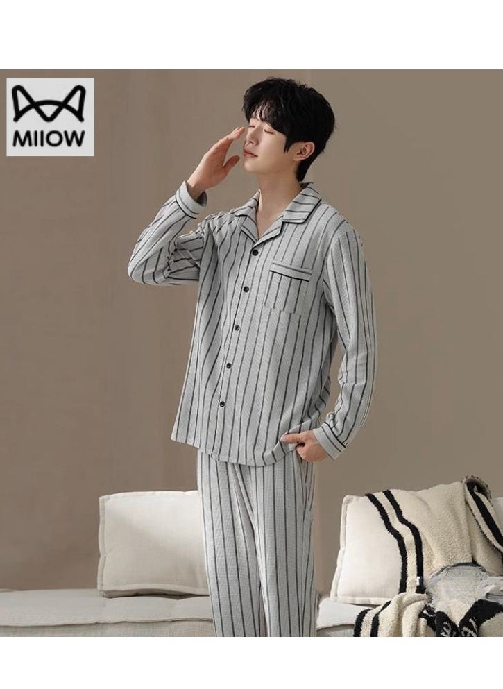 MIIOW - Men's Pure Cotton Casual Long Sleeved Pants Home Suit Can Be Worn Outside - Image 1