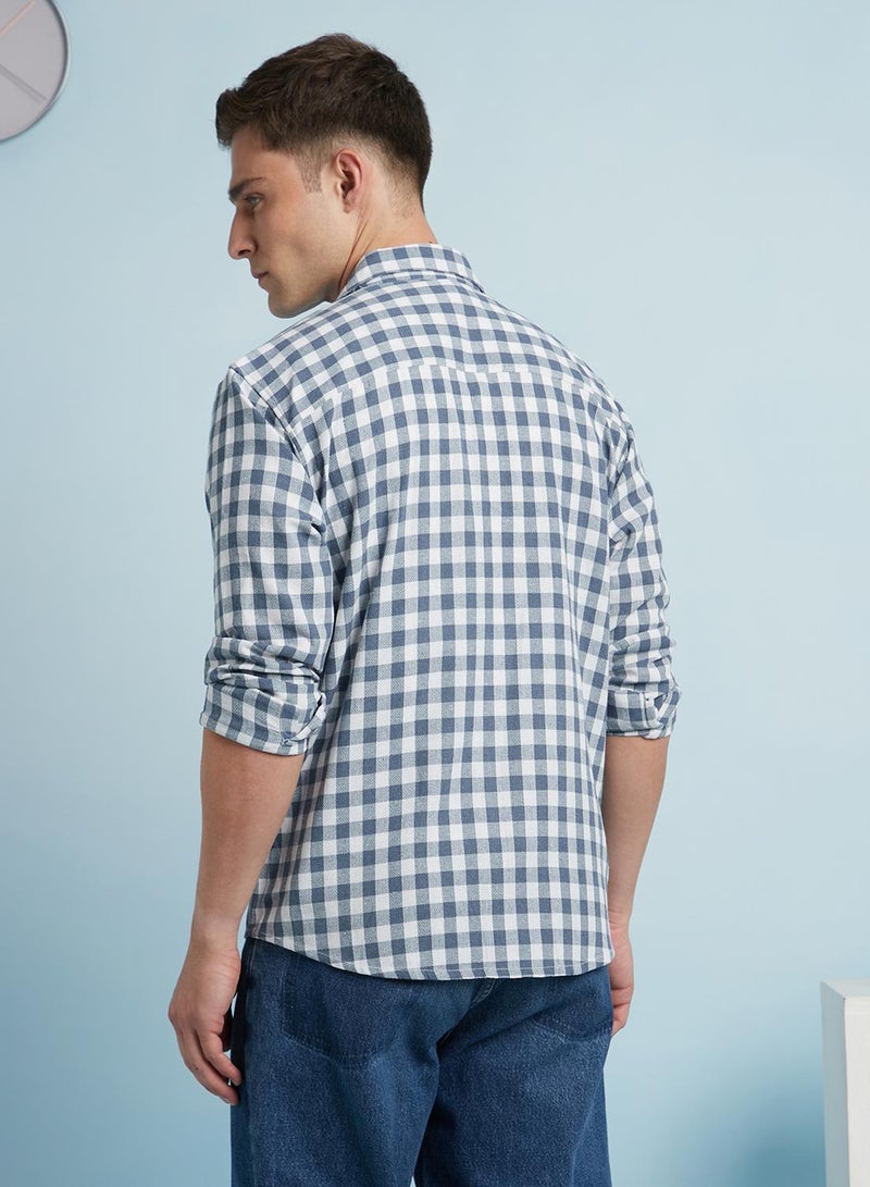 Dennis Lingo Men's Blue 100% Cotton Checkered Regular Fit Shirt  - Image 3