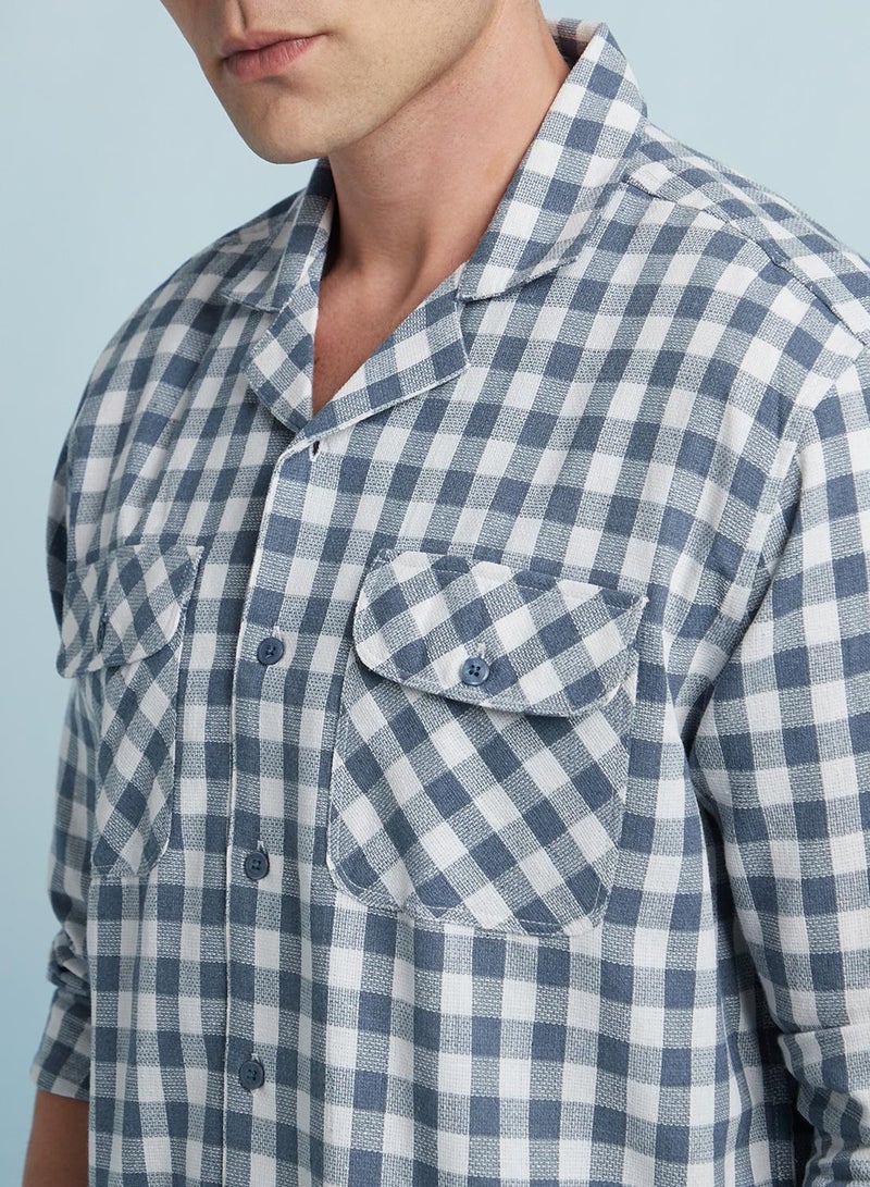 Dennis Lingo Men's Blue 100% Cotton Checkered Regular Fit Shirt  - Image 5