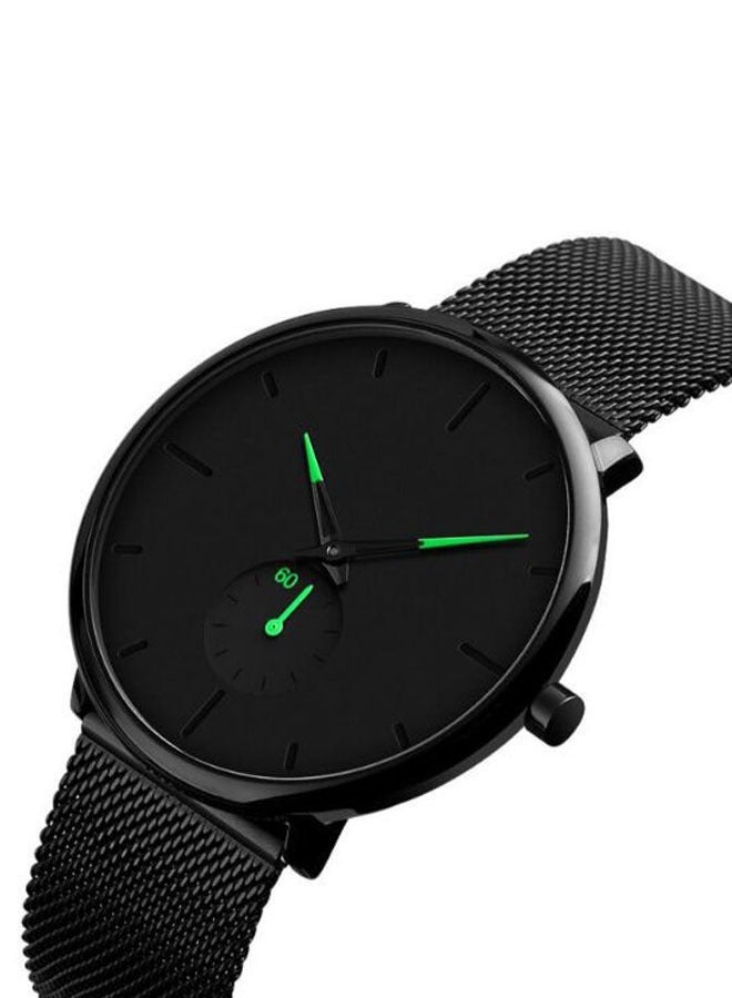 ساعة رجال بسيطة، أنيقة، مقاومة للماء، Business Two-pin Semi Stainless Steel with Youth Quartz Watch 9185 -40 mm -Black - Image 2
