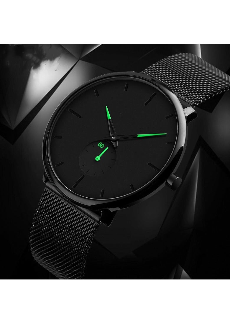 ساعة رجال بسيطة، أنيقة، مقاومة للماء، Business Two-pin Semi Stainless Steel with Youth Quartz Watch 9185 -40 mm -Black - Image 3