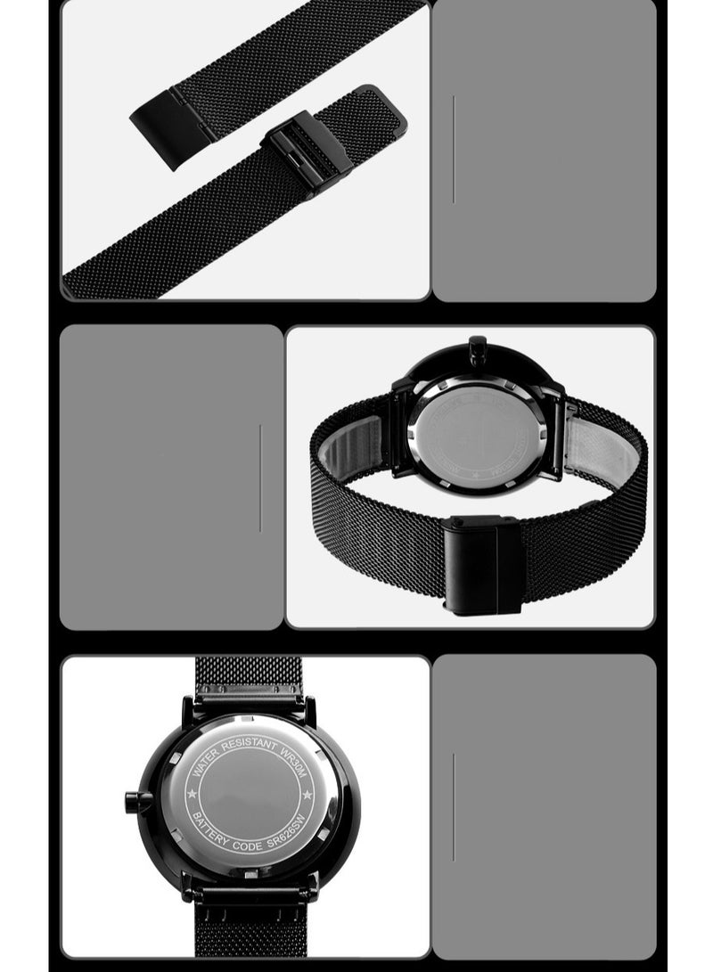 ساعة رجال بسيطة، أنيقة، مقاومة للماء، Business Two-pin Semi Stainless Steel with Youth Quartz Watch 9185 -40 mm -Black - Image 5