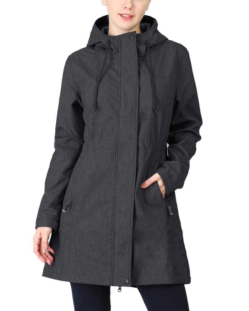 33000ft Womens Softshell Long Jacket with Hood Fleece Lined Windproof Warm up Waterproof Windbreaker