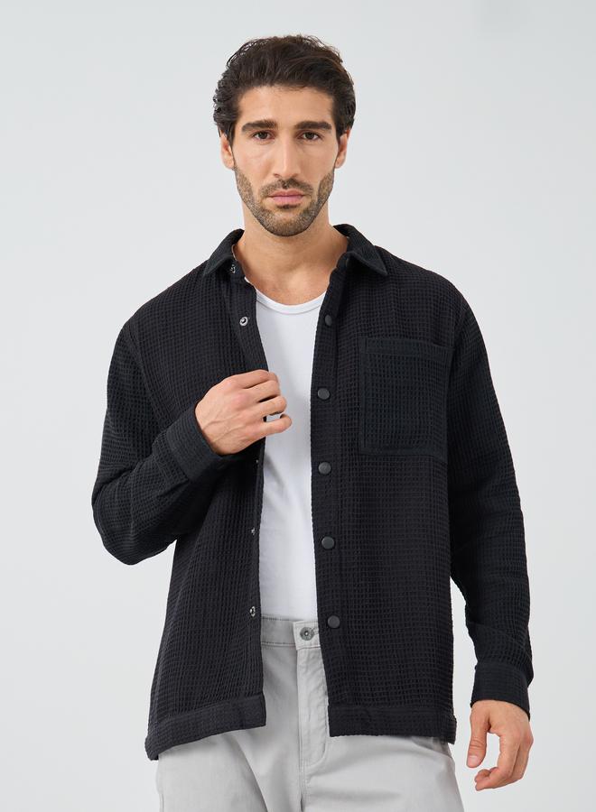 Styli Styli Waffle Textured Oversized Shacket with Pocket Detail  - Image 3