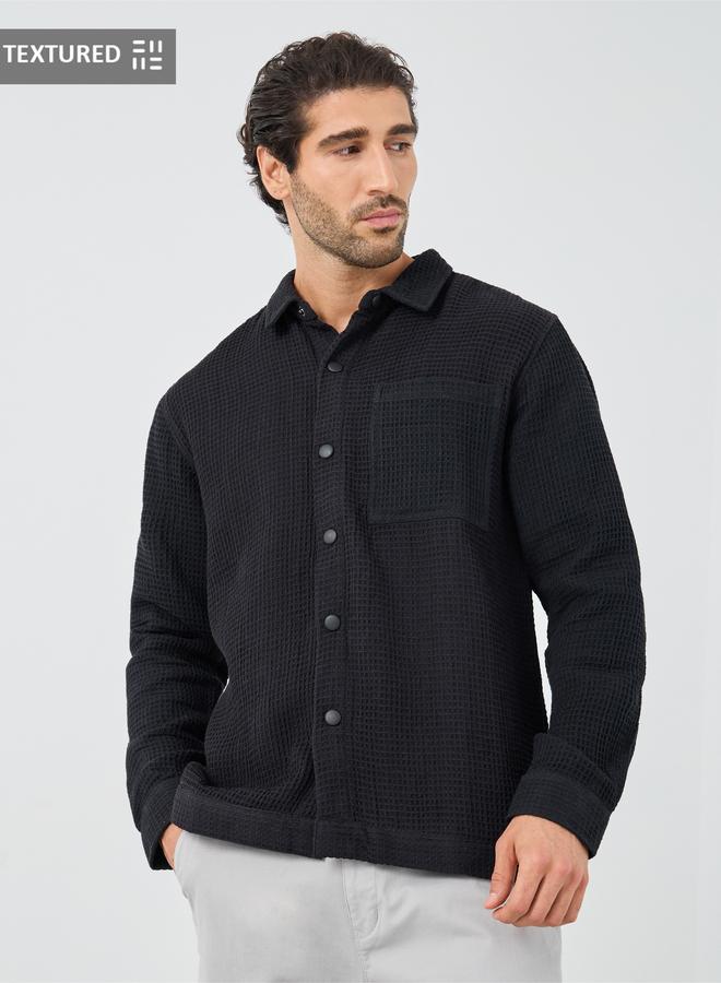 Styli Styli Waffle Textured Oversized Shacket with Pocket Detail  - Image 1